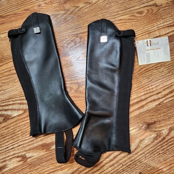 NWT Black Leather Huntley Equestrian Ultra Soft Half Chaps Unisex Size Small - Picture 11 of 16